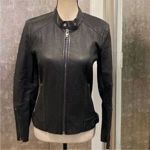 Desa Women's Black genuine perforated Leather Jacket, S